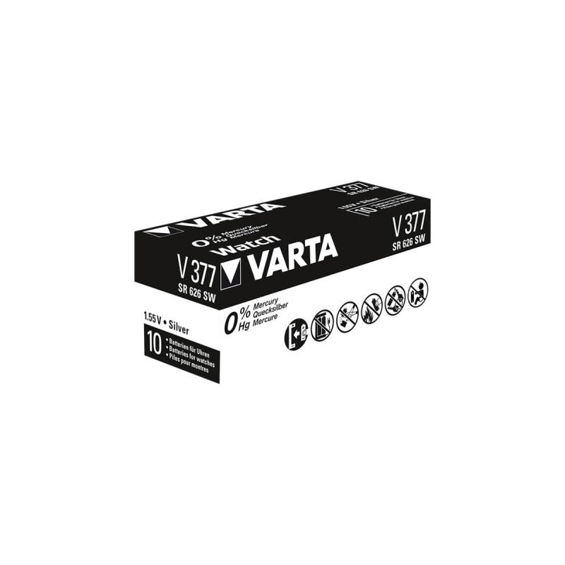 Varta Silberoxid-Knopfzelle 377, Batterie(silber, 10 Stück)