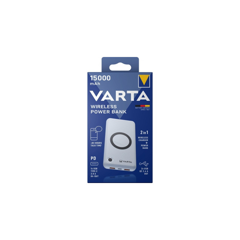 Varta Wireless Powerbank 15.000(weiß, 15.000 mAh, Qi, Power Delivery, Quick Charge 3.0)