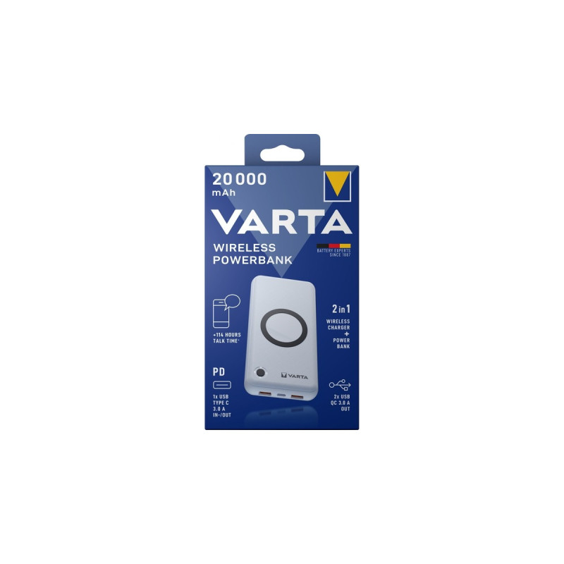 Varta Wireless Powerbank 20.000(weiß, 20.000 mAh, Qi, Power Delivery, Quick Charge 3.0)