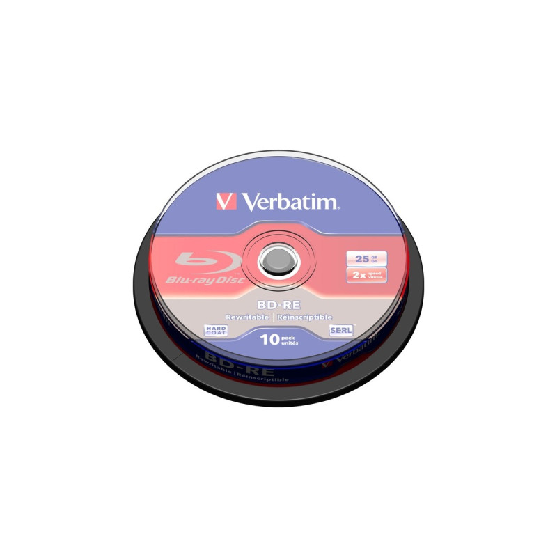 Verbatim BD-RE 25 GB, Blu-ray-Rohlinge(2fach, 10 Stück, White Blue Surface, Lite Retail)