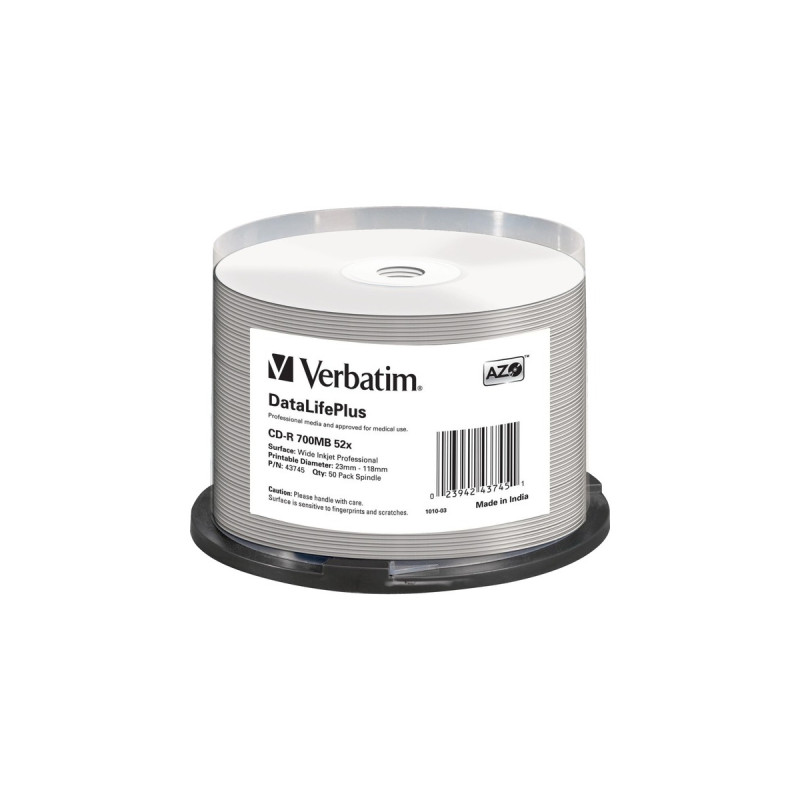 Verbatim CD-R 700 MB, CD-Rohlinge(52fach, 50 Stück, bedruckbar)