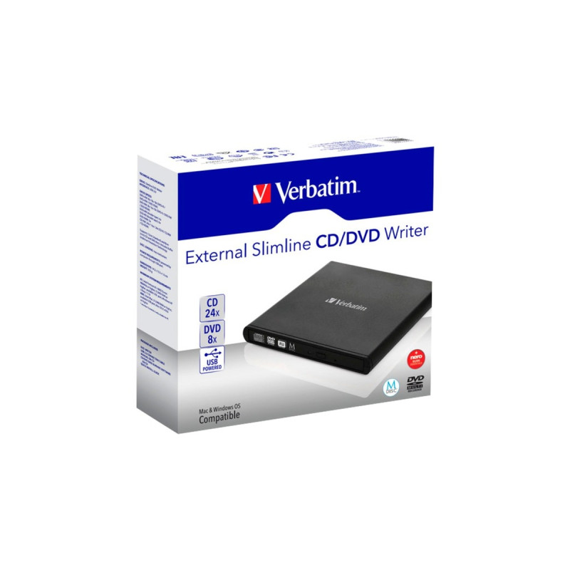 Verbatim External Slimline CD/DVD Writer, externer DVD-Brenner(schwarz)