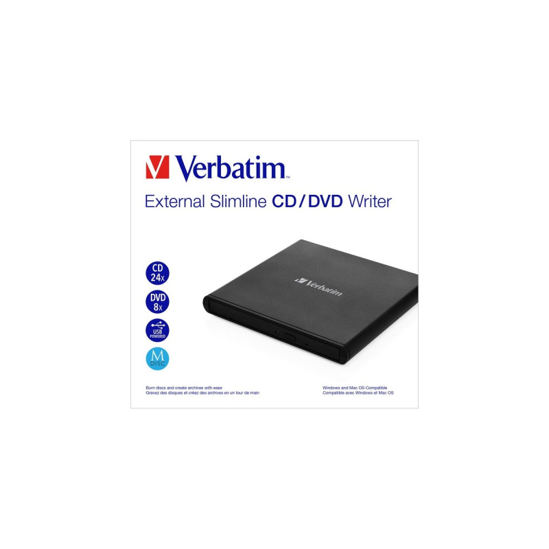 Verbatim Externer Slimline CD-DVD-Brenner, externer DVD-Brenner(schwarz, USB-A 2.0)