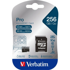 Verbatim Pro U3 256GB microSDXC, Speicherkarte(schwarz, Class 10, UHS-I (U3), V30, 4K UHD)