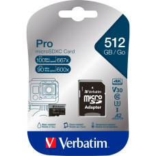 Verbatim Pro U3 512GB microSDXC, Speicherkarte(schwarz, Class 10, UHS-I (U3), V30, 4K UHD)