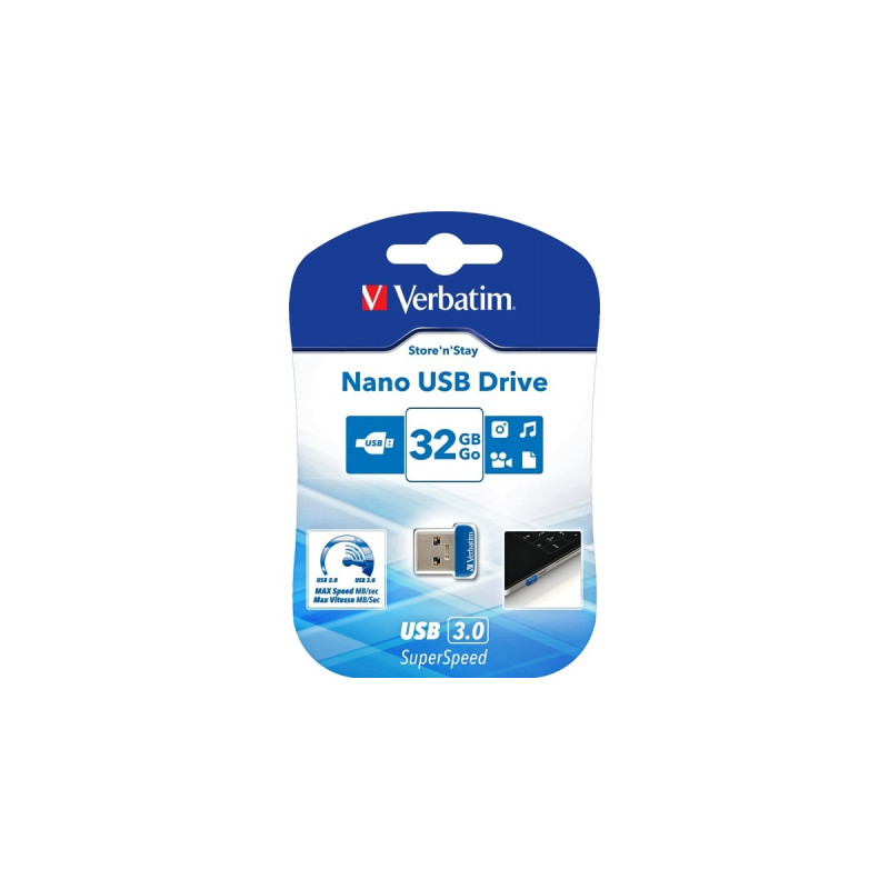 Verbatim Store 'n' Stay Nano 32 GB, USB-Stick(blau, USB-A 3.2 Gen 1)