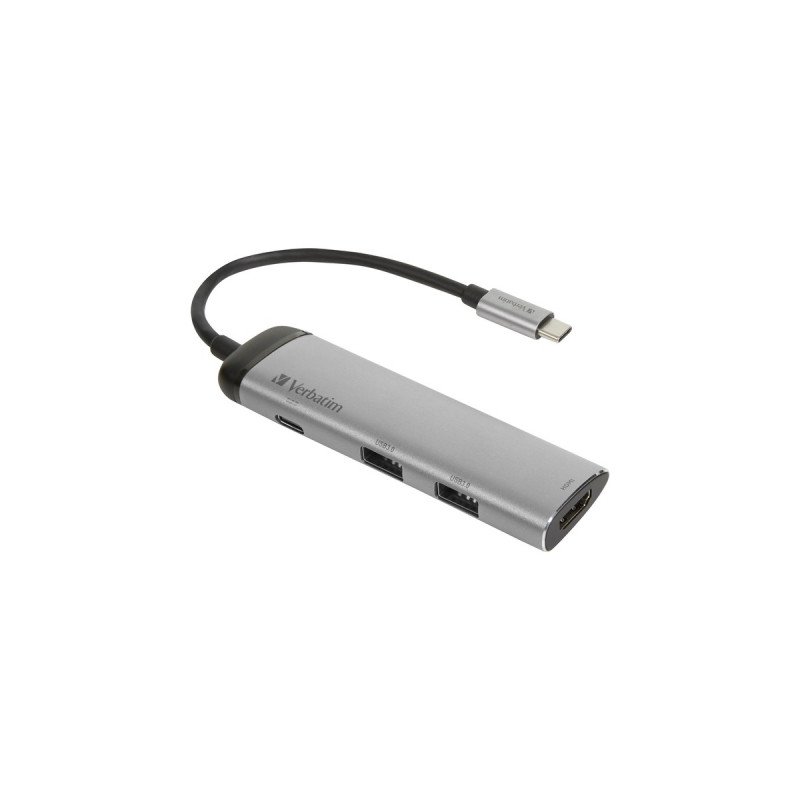2x USB-A + USB-C Buchse + HDMI-Buchse, USB-Hub(silber/schwarz, PD, Laden mit bis zu 100 Watt)