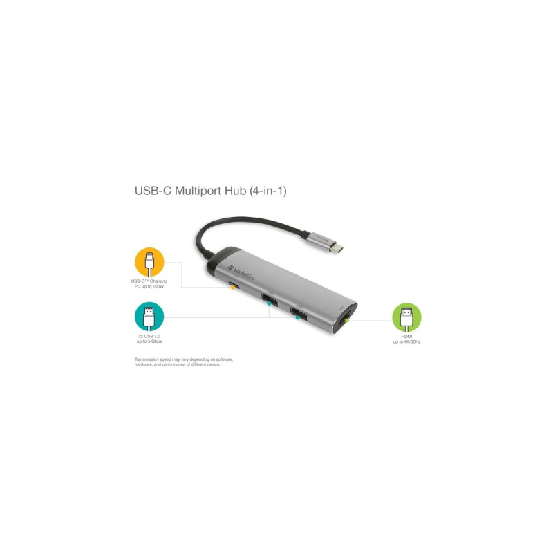 2x USB-A + USB-C Buchse + HDMI-Buchse, USB-Hub(silber/schwarz, PD, Laden mit bis zu 100 Watt)