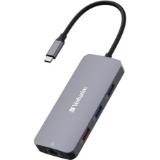 Verbatim USB-C Pro Multiport-Hub CMH-09, 9 Port , Dockingstation(grau, HDMI, RJ-45, 3x USB-A, 2x USB-C, PD, SD, microSD)