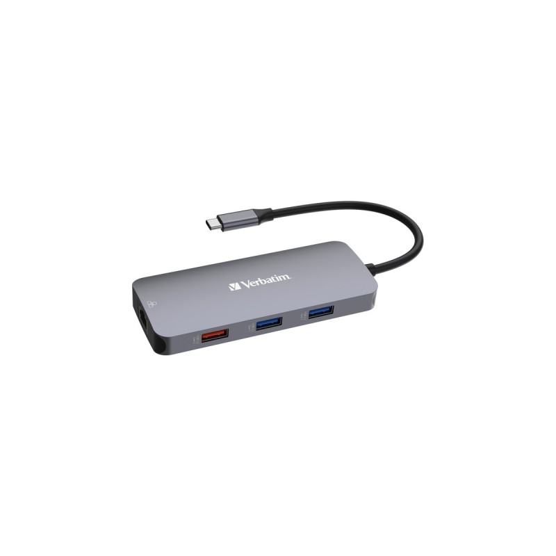 Verbatim USB-C Pro Multiport-Hub CMH-09, 9 Port , Dockingstation(grau, HDMI, RJ-45, 3x USB-A, 2x USB-C, PD, SD, microSD)