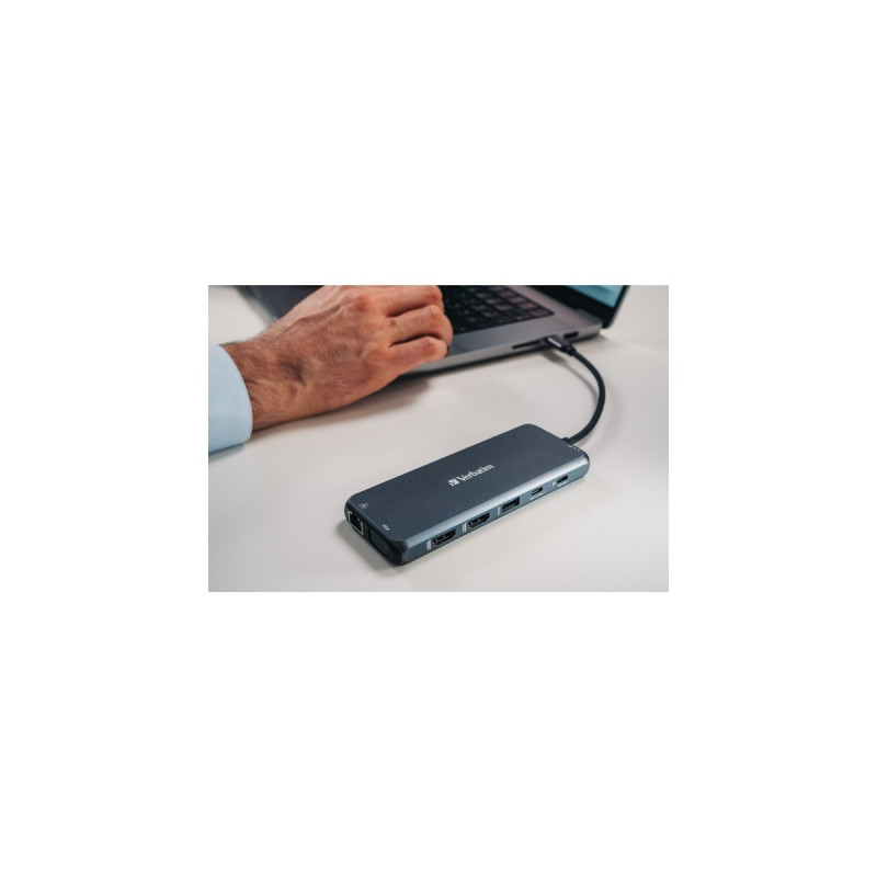 Verbatim USB-C Pro Multiport-Hub CMH-14, 14 Port, Dockingstation(grau, 2x HDMI, VGA, RJ-45, 5x USB-A, Audio, 2x USB-C, PD, SD, microSD)