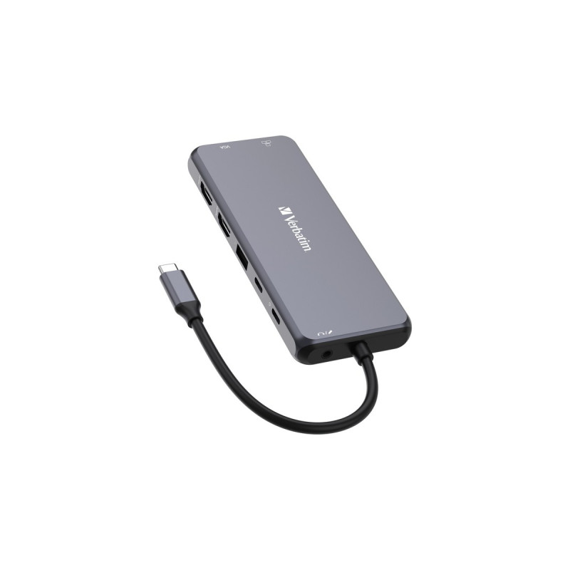 Verbatim USB-C Pro Multiport-Hub CMH-14, 14 Port, Dockingstation(grau, 2x HDMI, VGA, RJ-45, 5x USB-A, Audio, 2x USB-C, PD, SD, microSD)