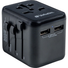 Verbatim Universal-Reiseadapter UTA-01, Reisestecker(schwarz, 2x USB-A)