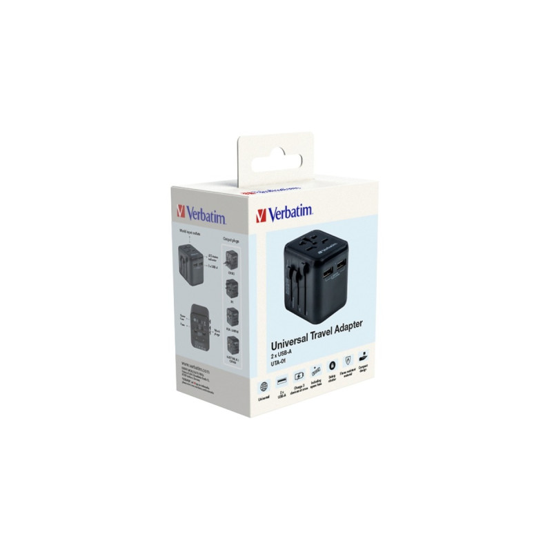 Verbatim Universal-Reiseadapter UTA-01, Reisestecker(schwarz, 2x USB-A)
