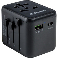 Verbatim Universal-Reiseadapter UTA-02, Reisestecker(schwarz, 1x USB-A, 1x USB-C)
