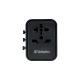 Verbatim Universal-Reiseadapter UTA-02, Reisestecker(schwarz, 1x USB-A, 1x USB-C)