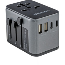 Verbatim Universal-Reiseadapter UTA-03, Reisestecker(schwarz/silber, 2x USB-A, 3x USB-C)
