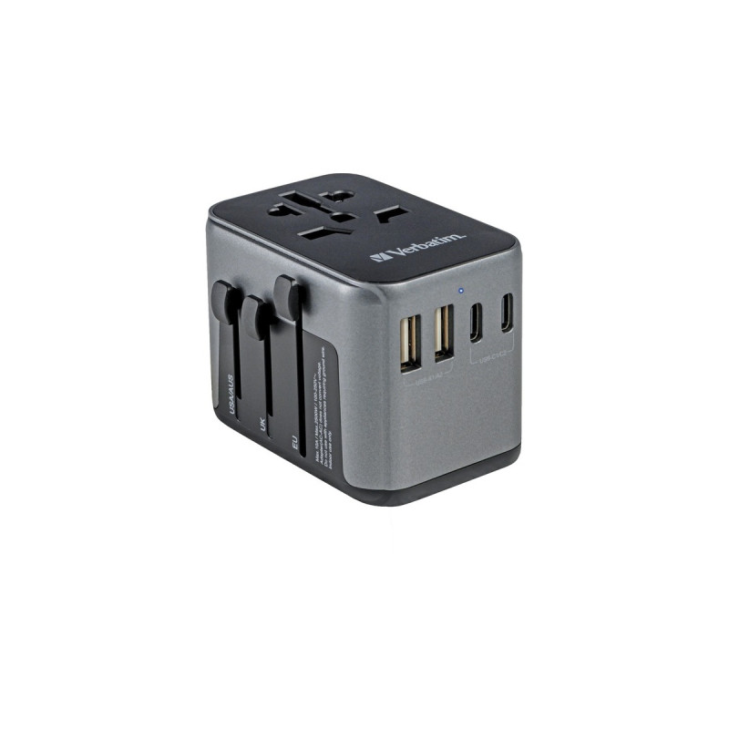 Verbatim Universal-Reiseadapter UTA-03, Reisestecker(schwarz/silber, 2x USB-A, 3x USB-C)