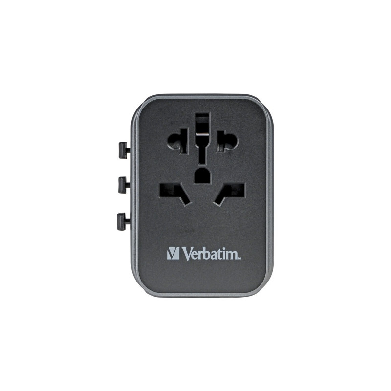 Verbatim Universal-Reiseadapter UTA-03, Reisestecker(schwarz/silber, 2x USB-A, 3x USB-C)