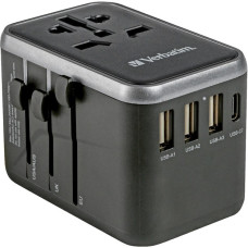 Verbatim Universal-Reiseadapter UTA-04, Reisestecker(schwarz/silber, 3x USB-A, 2x USB-C)