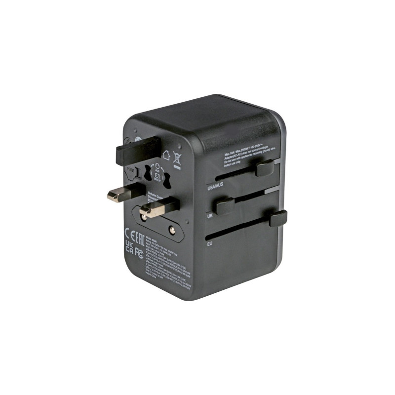 Verbatim Universal-Reiseadapter UTA-04, Reisestecker(schwarz/silber, 3x USB-A, 2x USB-C)