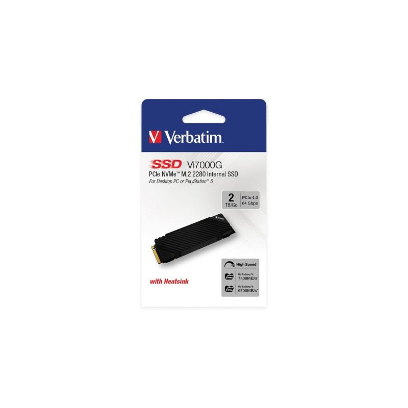Verbatim Vi7000G 2 TB, SSD(schwarz, PCIe 4.0 x4, NVMe, M.2 2280, Kühlkörper)