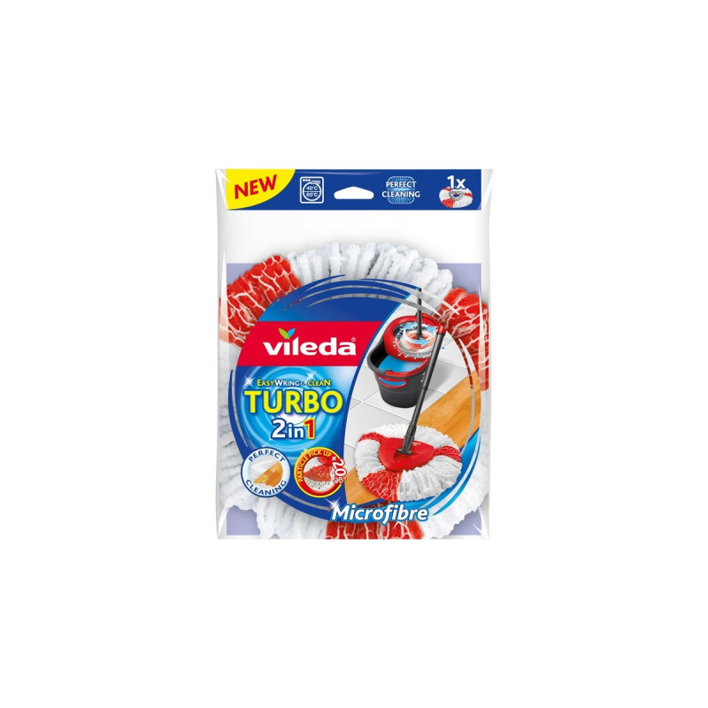 Vileda Turbo 2in1 Wischkopf, Bodenwischer(weiß/rot, für Wischmop EasyWring & Clean)