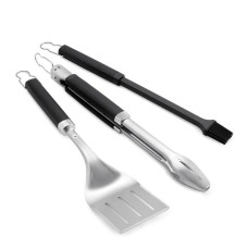 Weber Premium Grillbesteck, 3-teilig(edelstahl/schwarz, Wender, Grillzange und Pinsel)