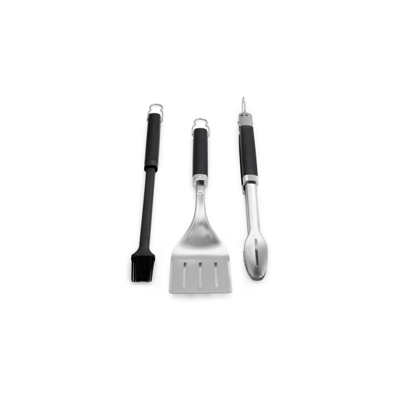 Weber Premium Grillbesteck, 3-teilig(edelstahl/schwarz, Wender, Grillzange und Pinsel)