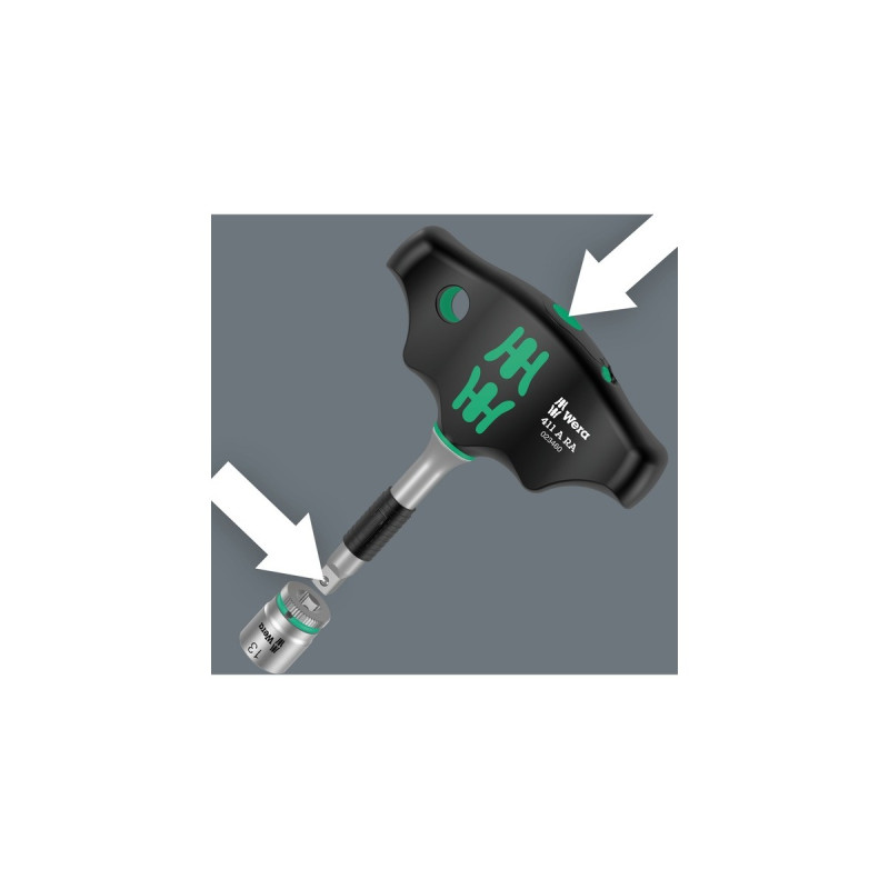 Wera 411 A RA Quergriff-Adapterschraubendreher mit Ratschenfunktion(schwarz/grün, 1/4
