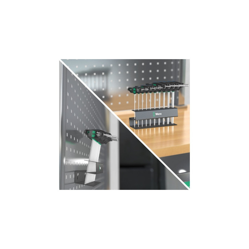 Wera 454/10 HF Set Imperial 2 Quergriff-Schraubendreher + Rack, 10-teilig(schwarz/grün, zöllig, mit Haltefunktion)