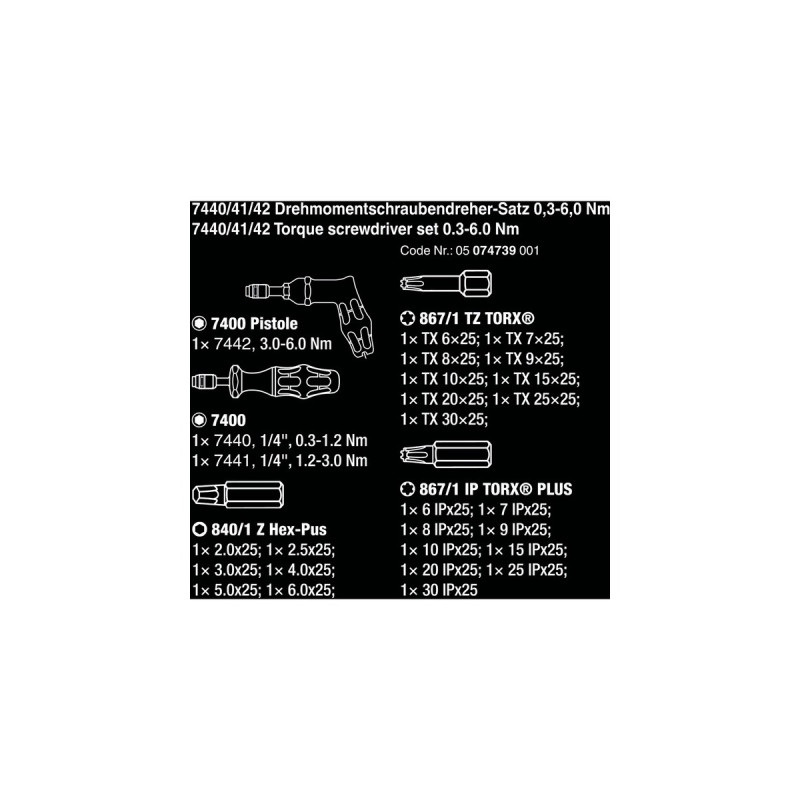 Wera 7440/41/42 Kraftform Drehmomentschraubendreher-Satz 0,3-6,0Nm(schwarz/grün, 27-teilig, mit Rapidaptor Schnellwechselfutter)