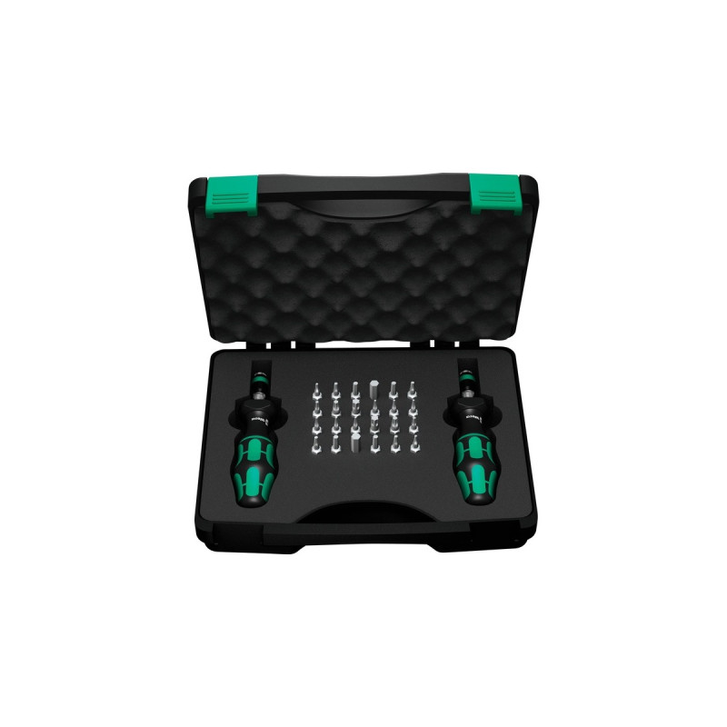 Wera 7440/41 Kraftform Drehmomentschraubendreher-Satz 0,3-3,0Nm(schwarz/grün, 26-teilig, mit Rapidaptor Schnellwechselfutter)