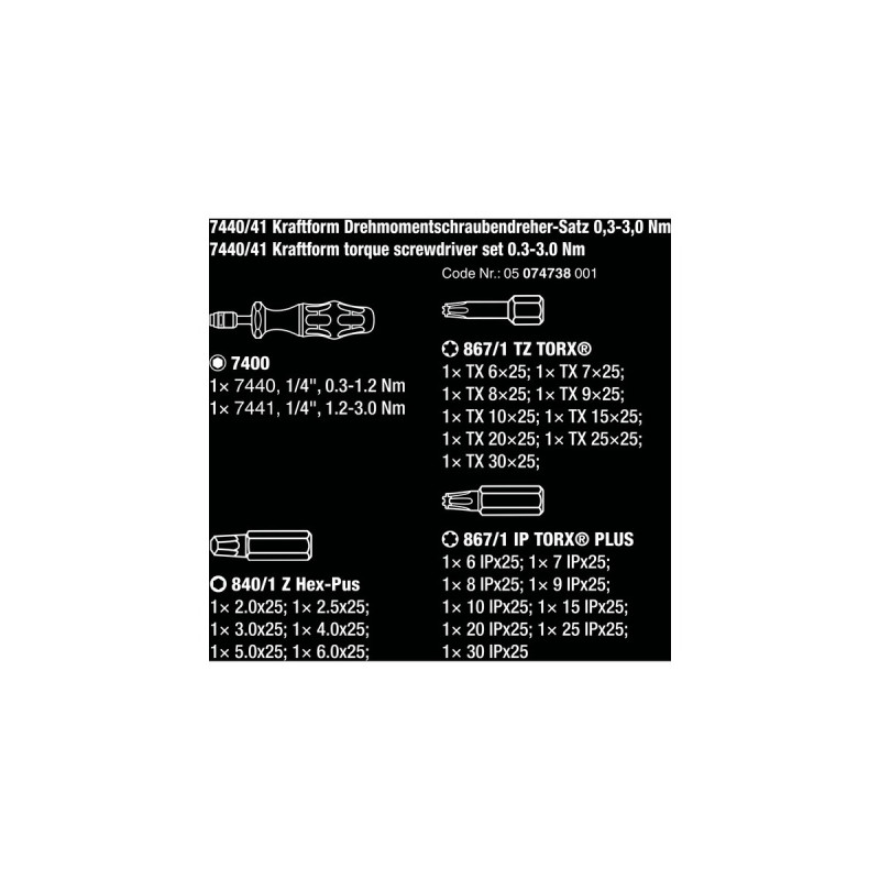 Wera 7440/41 Kraftform Drehmomentschraubendreher-Satz 0,3-3,0Nm(schwarz/grün, 26-teilig, mit Rapidaptor Schnellwechselfutter)
