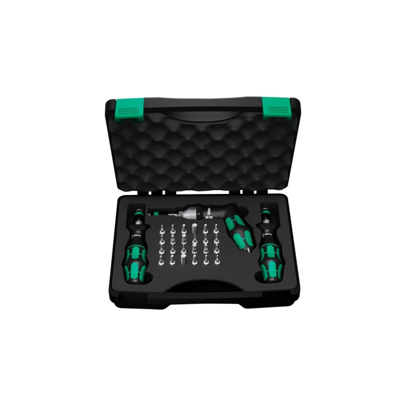 Wera 7445/46/47 Kraftform Drehmomentschraubendreher-Satz 2,5-55,0 in.lbs.(schwarz/grün, 27-teilig, mit Rapidaptor Schnellwechselfutter)