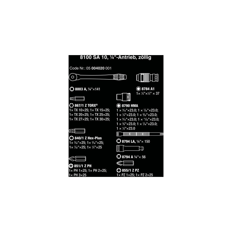 Wera 8100 SA 10 Zyklop Metal-Knarrensatz, zöllig, 1/4