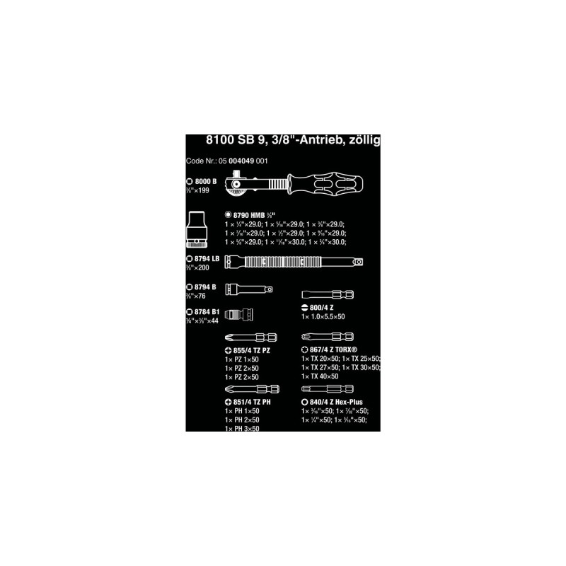 Wera 8100 SB 9 Zyklop Speed-Knarrensatz, zöllig, 3/8