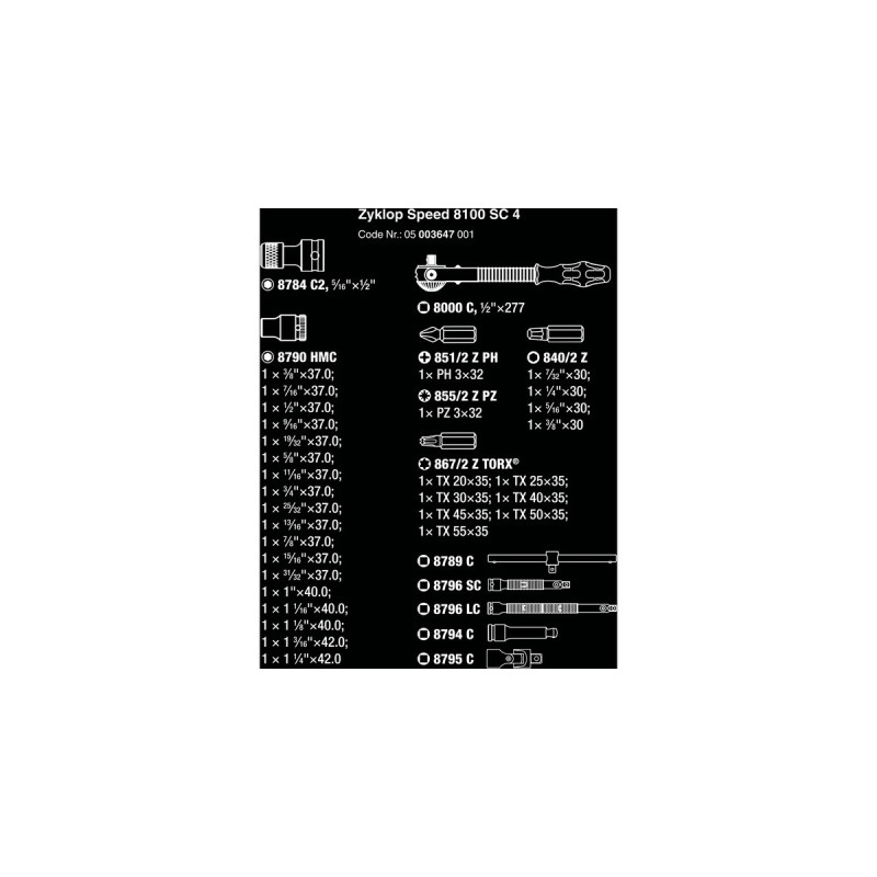 Wera 8100 SC 4 Zyklop Speed-Knarrensatz, zöllig, 1/2