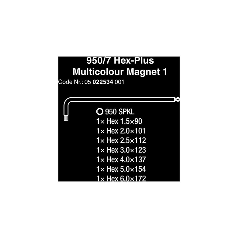 Wera 950/7 Hex-Plus Multicolour Magnet 1 Winkelschlüsselsatz, 7-teilig, Schraubendreher(mit Halteclip)