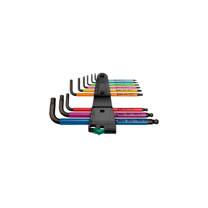 Wera 950/9 Hex-Plus Multicolour 1 Winkelschlüsselsatz, 7-teilig, Schraubendreher(mit Halteclip, BlackLaser-Oberfläche)