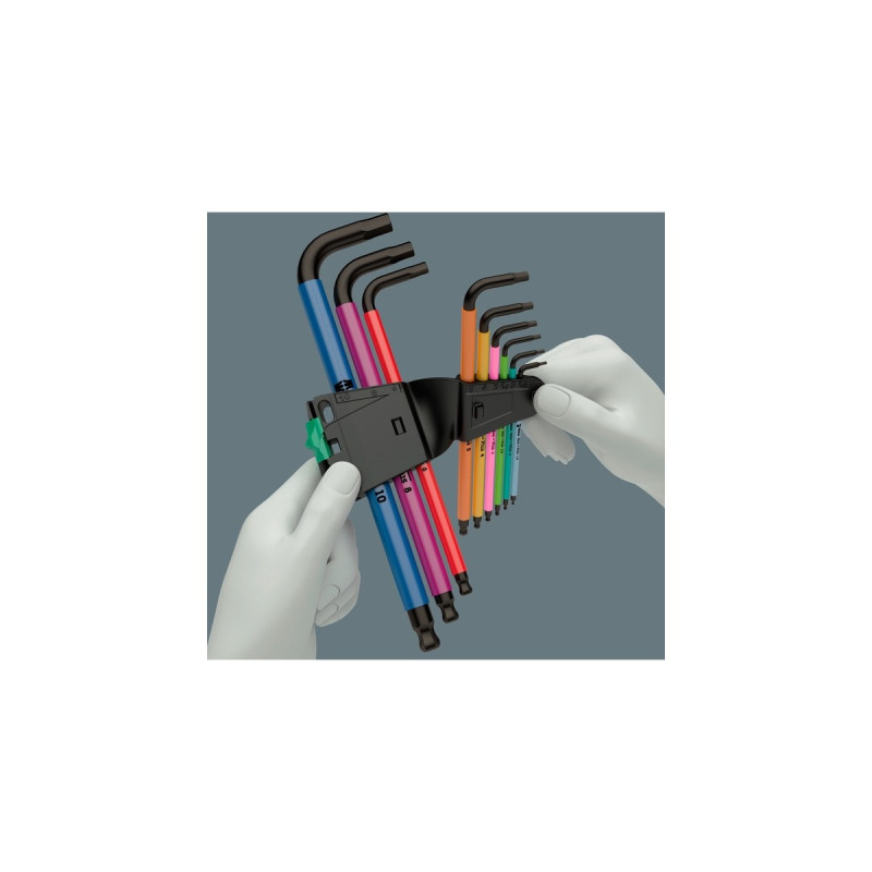 Wera 950/9 Hex-Plus Multicolour 1 Winkelschlüsselsatz, 7-teilig, Schraubendreher(mit Halteclip, BlackLaser-Oberfläche)