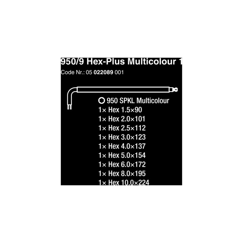 Wera 950/9 Hex-Plus Multicolour 1 Winkelschlüsselsatz, 7-teilig, Schraubendreher(mit Halteclip, BlackLaser-Oberfläche)