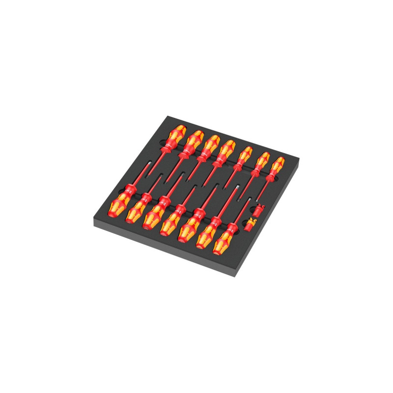 Wera 9711 Schaumstoffeinlage VDE Schraubendreher-Set 1, 16‑teilig(schwarz/grau, in Schaumstoffeinlage für Werkstattwagen)