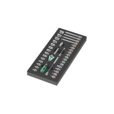 Wera 9720 Schaumstoffeinlage 8000 A Zyklop Knarre 1/4" Set 1, 37‑teilig, Werkzeug-Set(schwarz/grau, Knarren- und Stecknuss-Satz, in Schaumstoffeinlage für Werkstattwagen)