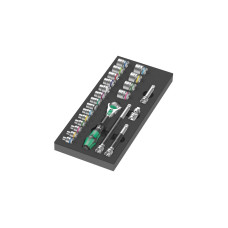 Wera 9721 Schaumstoffeinlage 8000 B Zyklop Knarre 3/8" Set 1, 23‑teilig, Werkzeug-Set(schwarz/grau, Knarren- und Stecknuss-Satz, in Schaumstoffeinlage für Werkstattwagen)