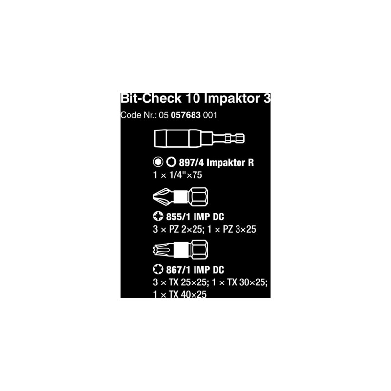 Wera Bit-Check 10 Impaktor 3, 1/4