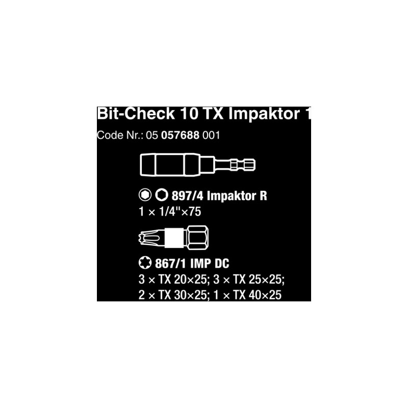 Wera Bit-Check 10 TX Impaktor 1, 1/4