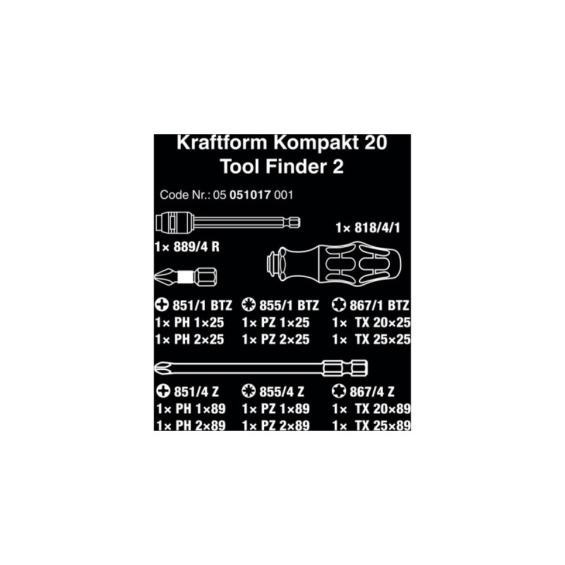 Wera Kraftform Kompakt 20 Tool Finder 2, 13-teilig, Bit-Satz(schwarz/grün, integriertes Magazin)