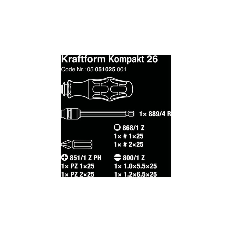 Wera Kraftform Kompakt 26, 7-teilig, Bit-Satz(schwarz/grün, integriertes Magazin)