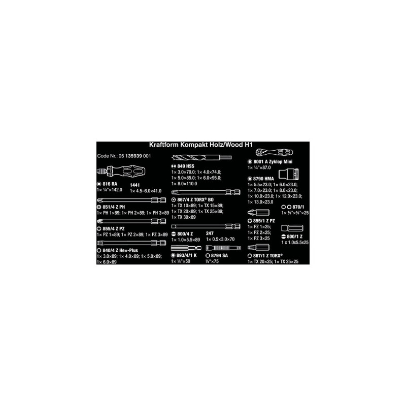 Wera Kraftform Kompakt H 1 Holz, 41-teilig, Werkzeug-Set(schwarz/grün, inkl. Zyklop Mini Bit-Ratsche, 1/4